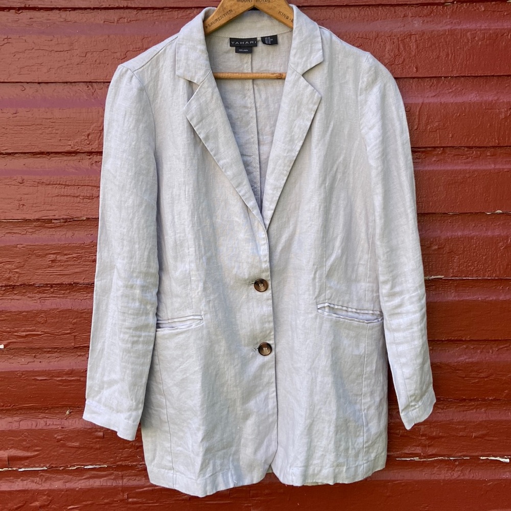 Tahari Notched Lapel Two Button Linen Blazer Wome… - image 1